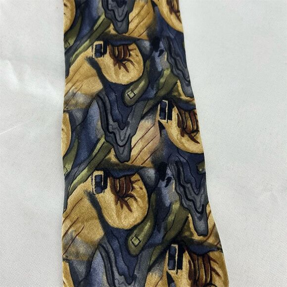 J. Garcia Men's Silk Geometric Necktie Multicolor Hand-sewn Blue Gold - Picture 2 of 6